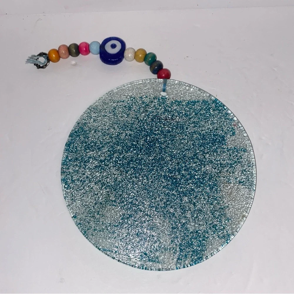 Fused Glass Wall Hanging With 2 Fish And Evil Eye Glass Bead